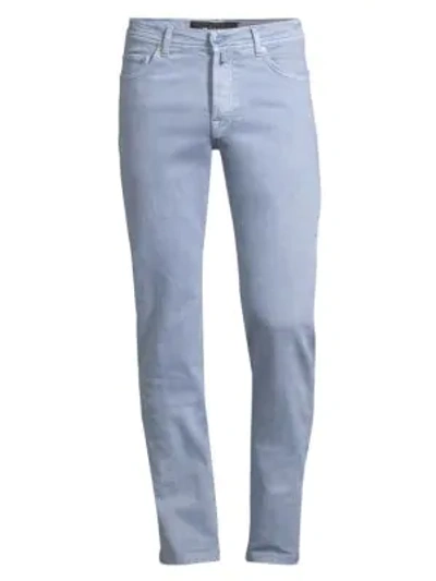 Shop Kiton Stretch-cotton Straight-leg Jeans In Blue