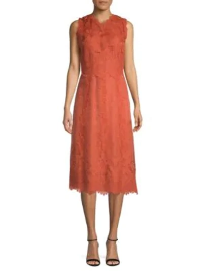 Shop Valentino Lace Midi Dress In Burnt Orange