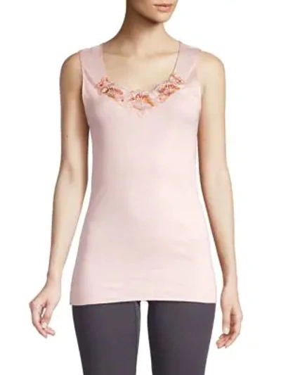 Shop Hanro Lace-trim Cotton Tank Top In Pearl Blush