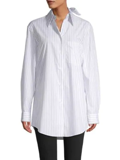 Shop Prada Bow-accented Button-down Shirt In Grey Multi