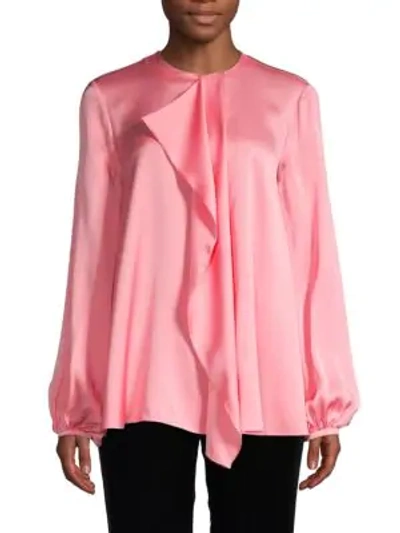 Shop Alexander Mcqueen Draped Silk Blouse In Flamingo