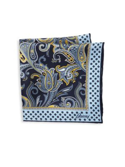 Shop Brioni Paisley Silk Pocket Square In Blue