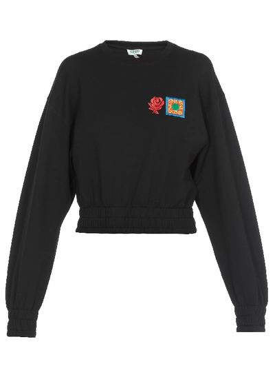 Shop Kenzo Cropped Cotton Sweatshirt In Black