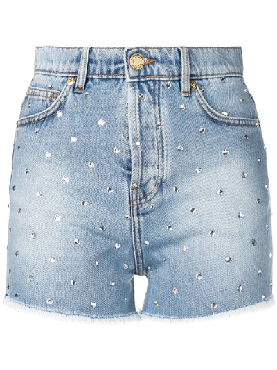 Shop Alexandre Vauthier Crystal Embellished Denim Shorts - Blue