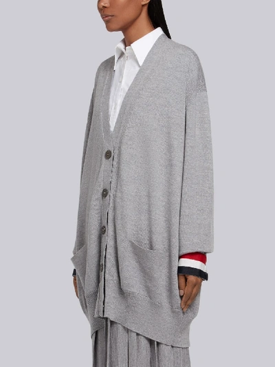 Shop Thom Browne Rwb Cuff Oversized Merino Cardigan In Grey