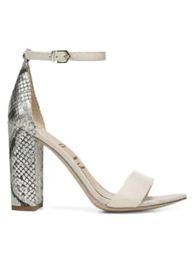 Shop Sam Edelman Yaro Ankle-strap Snake-embossed Leather Sandals In Ivory