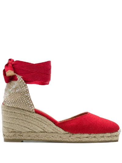 Shop Castaã±er Woven Platform Sandals In Red