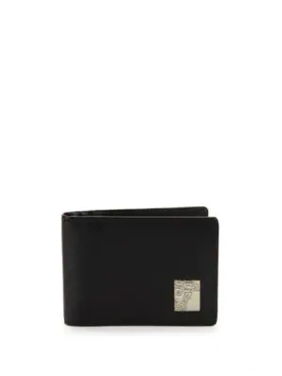 Shop Versace Logo Plaque Saffiano Leather Cardholder In Black