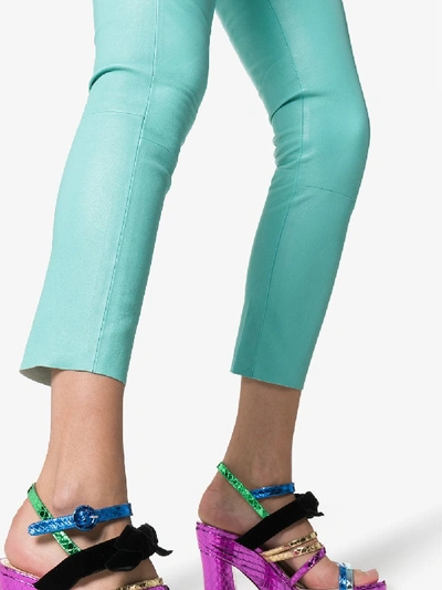 Shop Sprwmn High-waisted Cropped Leather Leggings In Turquoise