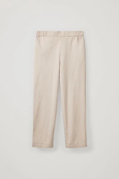 Shop Cos Cropped Cotton Poplin Trousers In Beige
