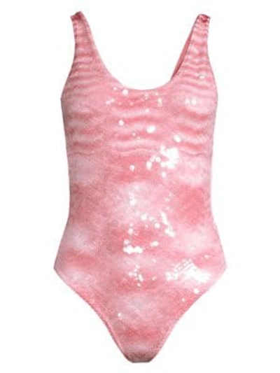 Shop Missoni Embellished One-piece Swimsuit In Pink