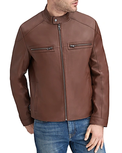 Shop Andrew Marc Wendell Leather Racer Jacket In Saddle