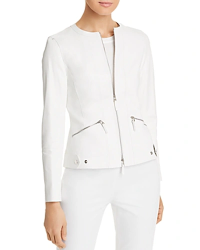Shop Lafayette 148 Cairo Cropped Leather Jacket In White