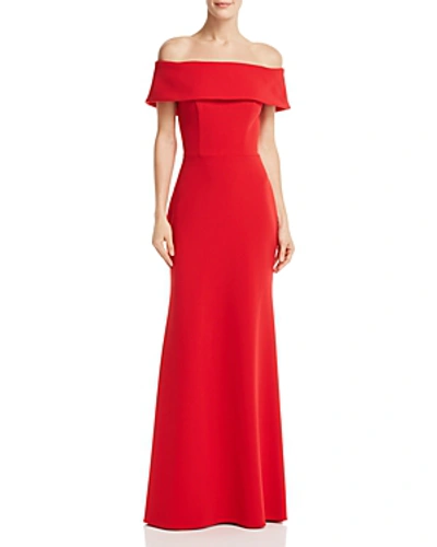 Shop Aqua Off-the-shoulder Scuba Crepe Gown - 100% Exclusive In Red