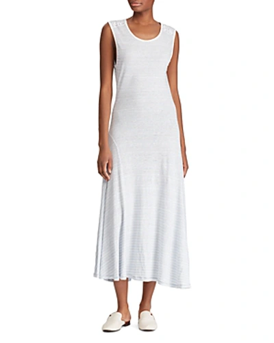 Shop Ralph Lauren Lauren  Striped Jersey Midi Dress In Silk White