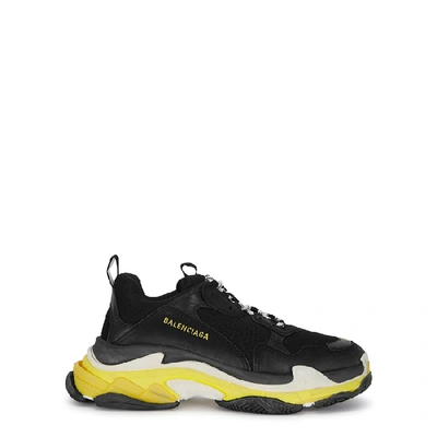 Shop Balenciaga Triple S Black And Yellow Mesh Sneakers