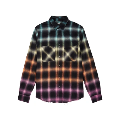 Shop Amiri Checked Brushed Cotton-blend Shirt