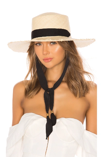 Shop Sensi Studio Frayed Long Brim Boater Hat In Natural & Black