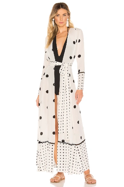 Shop We Are Leone Contrast Maxi Cardigan Dress In White Polka Dot