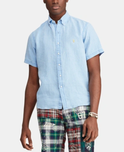 Shop Polo Ralph Lauren Men's Classic-fit Linen Shirt In Riviera Blue