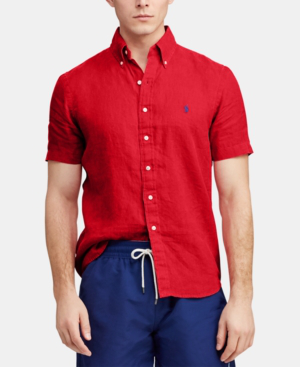 ralph lauren red linen shirt