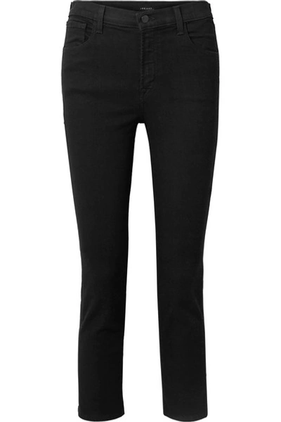 Shop J Brand Ruby Cropped High-rise Slim-leg Jeans In Black