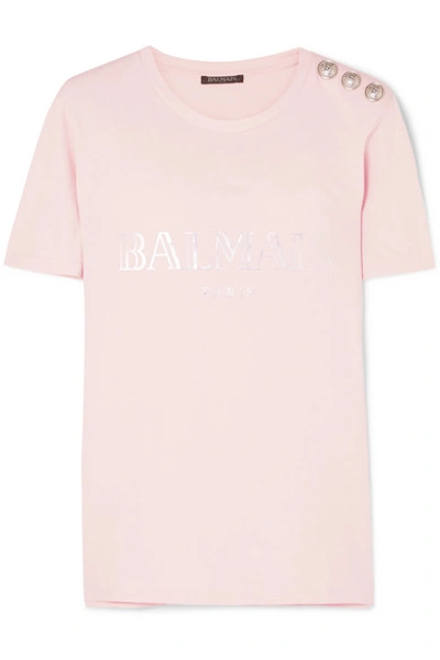 Shop Balmain Button-embellished Printed Cotton-jersey T-shirt
