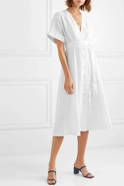 Shop Equipment Nauman Belted Linen Midi Dress In White