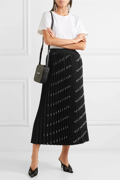 Shop Balenciaga Pleated Printed Stretch-knit Midi Skirt In Black