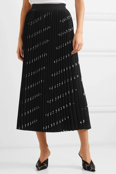Shop Balenciaga Pleated Printed Stretch-knit Midi Skirt In Black