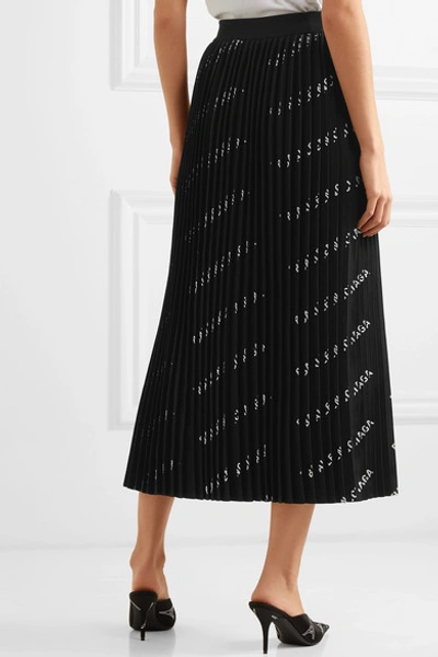 Shop Balenciaga Pleated Printed Stretch-knit Midi Skirt In Black