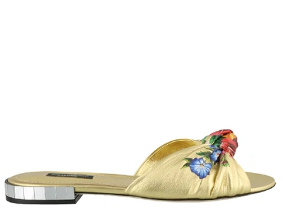Shop Dolce & Gabbana Floral Detailed Slides In Gold