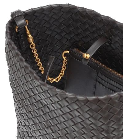 Shop Bottega Veneta Cabat Leather Bucket Bag In Black