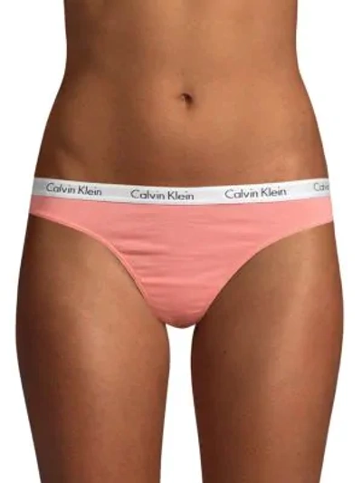 Shop Calvin Klein 3-pack Logo Cotton Blend Thong In Pink