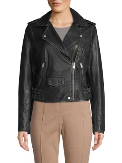Shop Andrew Marc Weslyn Leather Moto Jacket In Black