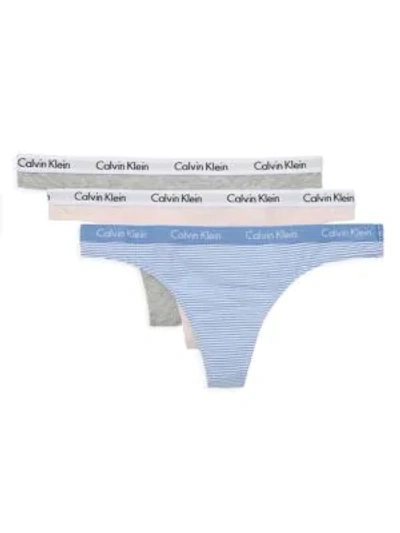 Shop Calvin Klein 3-pack Cotton Blend Thongs In Grey