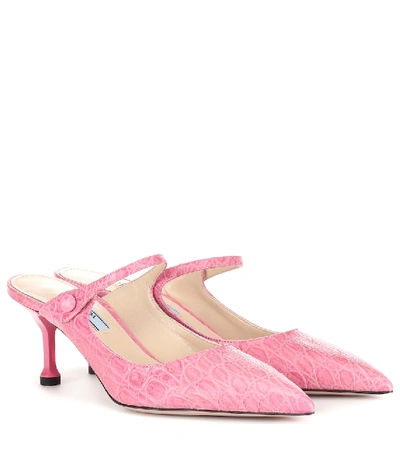 Shop Prada Mock-croc Leather Pumps In Pink