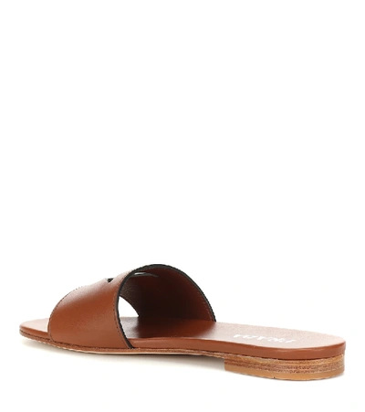 Shop Prada Leather Slides In Brown