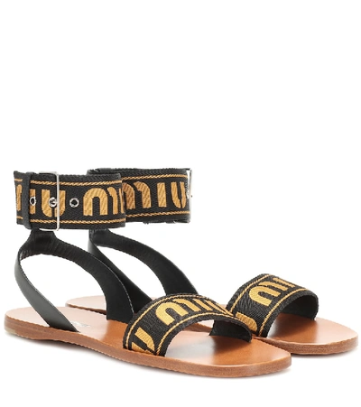 Shop Miu Miu Logo Leather Sandals In Black