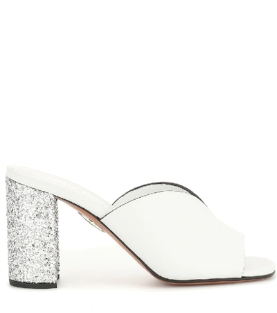 Shop Miu Miu Leather And Glitter Sandals In White