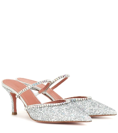 Shop Amina Muaddi Gilda 70 Embellished Mules In Silver