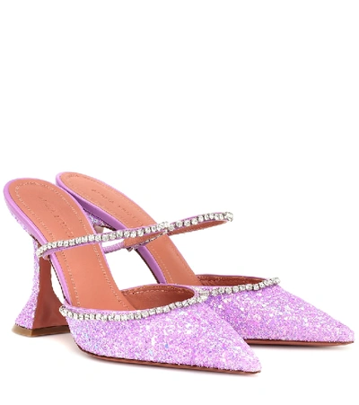Shop Amina Muaddi Gilda Crystal-embellished Mules In Purple