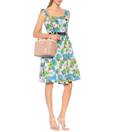 Shop Prada Belted Floral Cotton Poplin Dress In Multicoloured