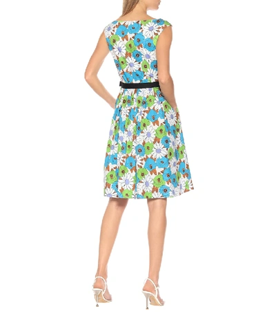 Shop Prada Belted Floral Cotton Poplin Dress In Multicoloured