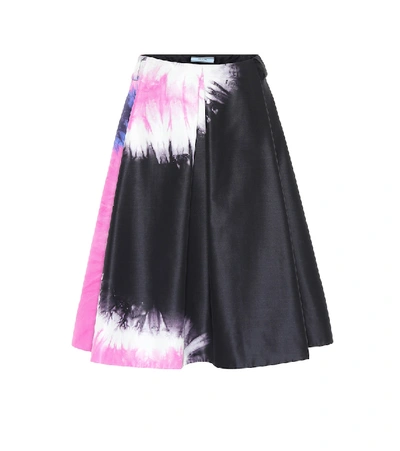 Shop Prada Printed Silk Faille Skirt In Black