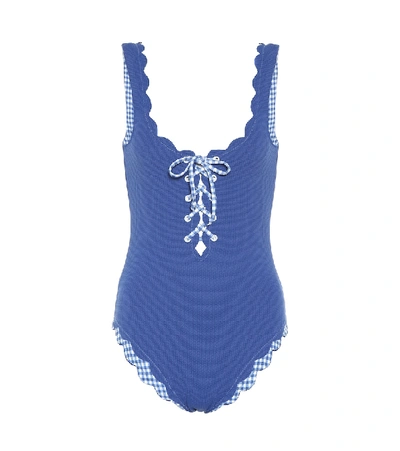 Shop Marysia Palm Springs Reversible Swimsuit In Blue