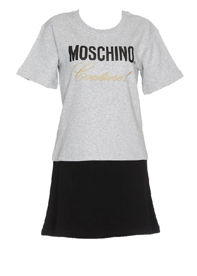 Shop Moschino Logo Print Shirt Dress In Multi