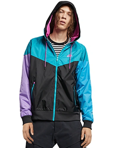 Shop Nike Hooded Color-block Jacket In Black/teal/fuchsia