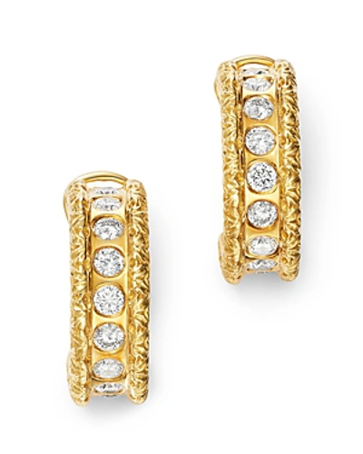 Shop Roberto Coin 18k Yellow Gold Florentine Diamond Hoop Earrings In White/gold