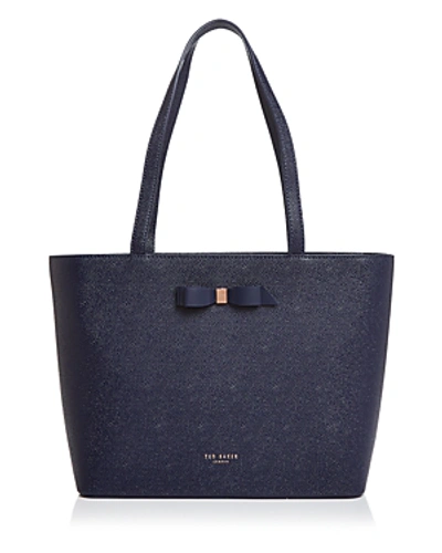 Shop Ted Baker Jjesica Bow Leather Tote In Navy/rose Gold